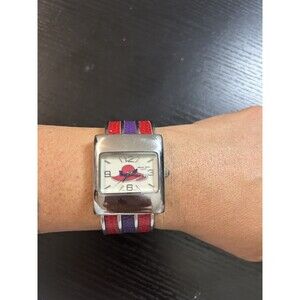 Alberto Fioro Red & Silver Toned Cuff Band Wristwatch Untested As Is